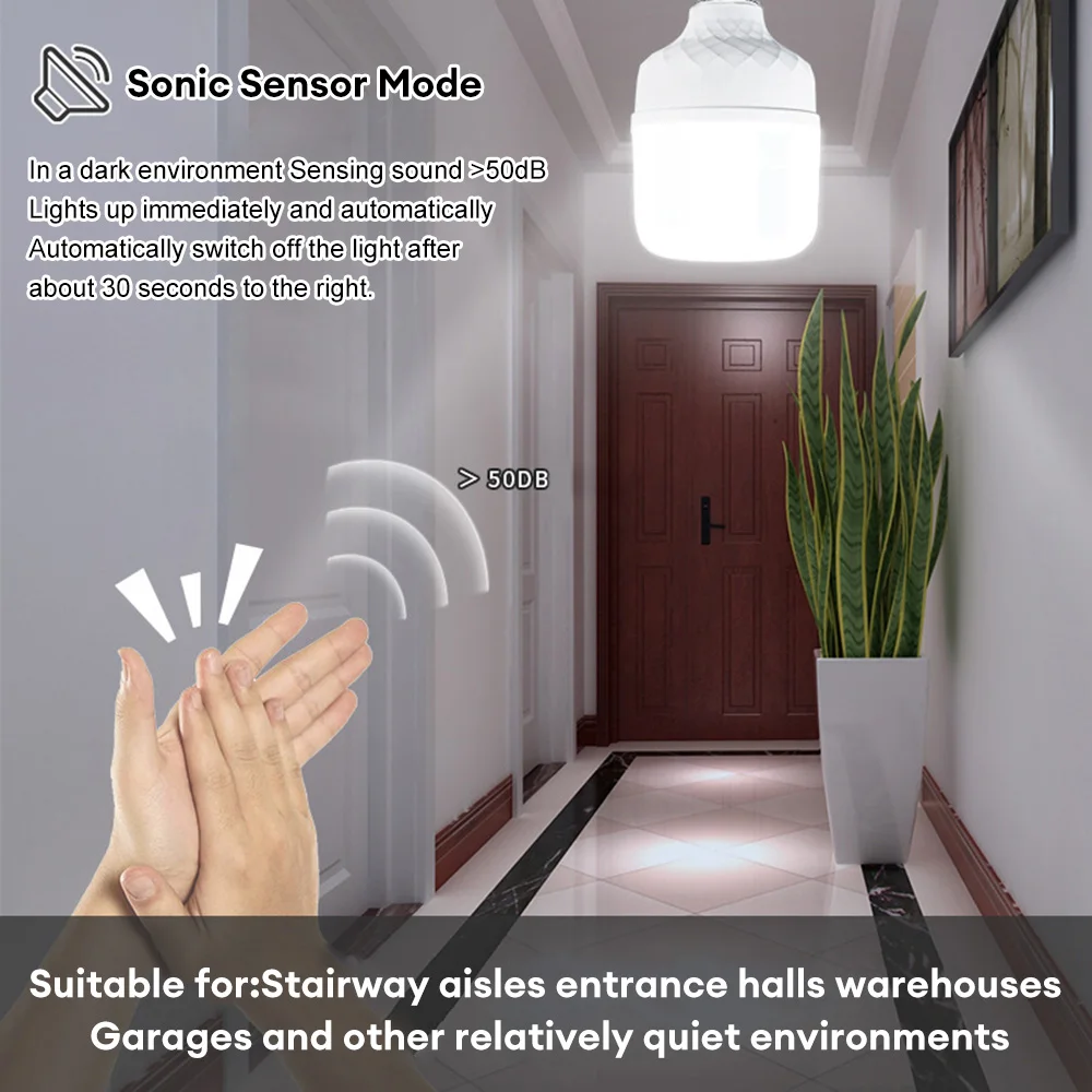 LED E27 Sound Sensor Lamp 10W 20W Voice Contorl Lamp Stair Entrance Corridor Hallway Light AC220V Cold White 6500K Light