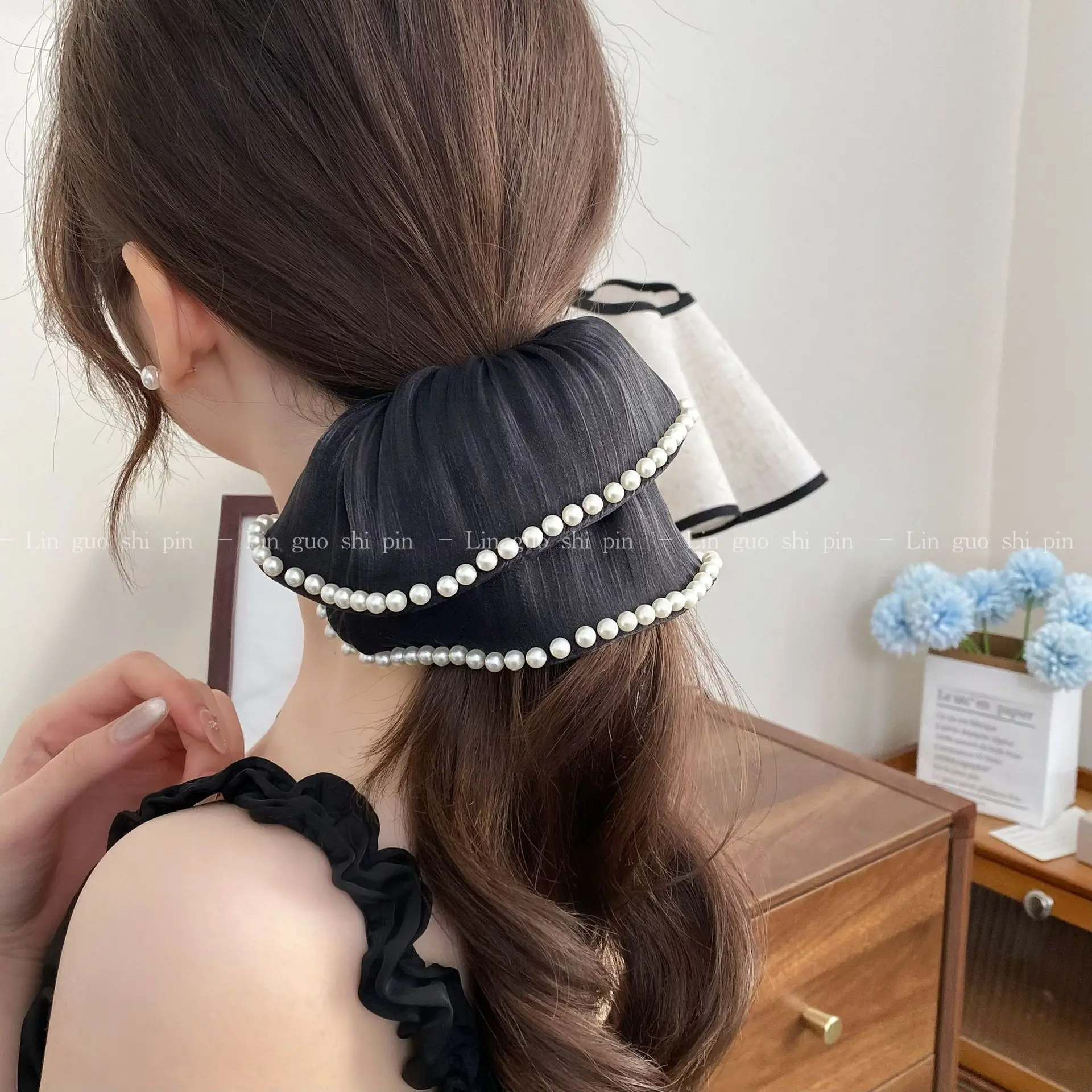 

Premium Mesh Beaded Large Scrunchies Soft High Elasticity Durable Hair Ties for Women Ponytail Holder Summer Style