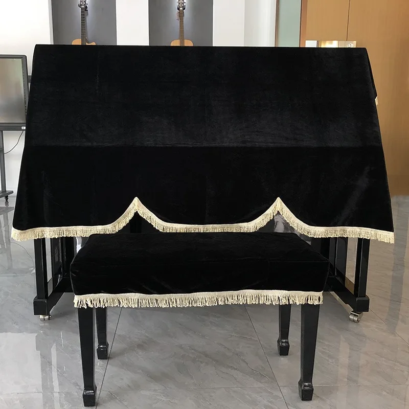 Golden Velvet Piano Cover, Universal Piano Cover for Upright Piano Keyboard Dust Cover, Stitching Tassel Textile