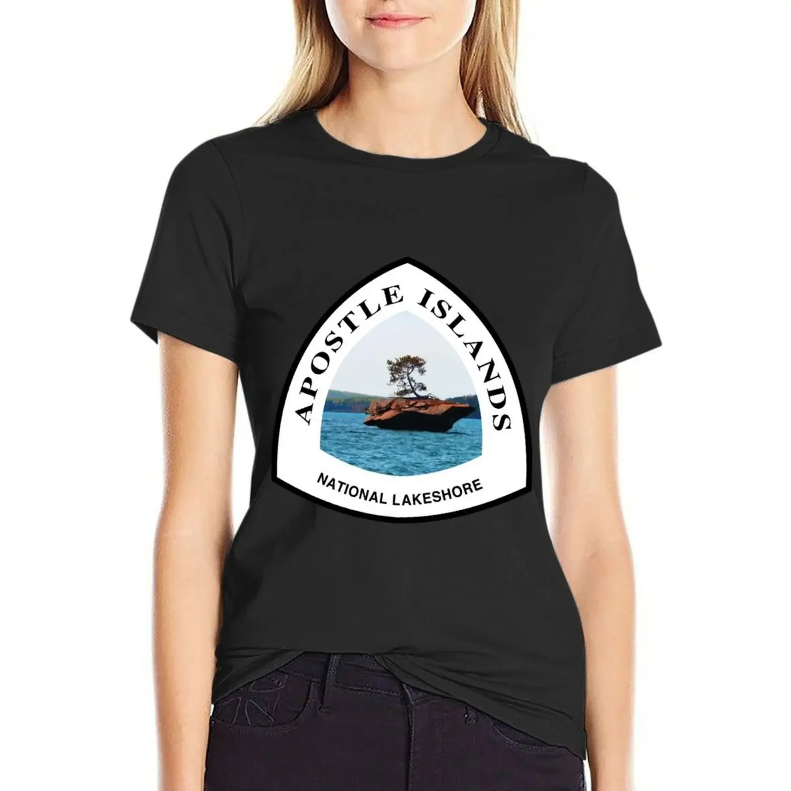 

Apostle Islands National Lakeshore Trail Marker Sticker T-Shirt Short sleeve tee summer top customizeds T-shirt Women