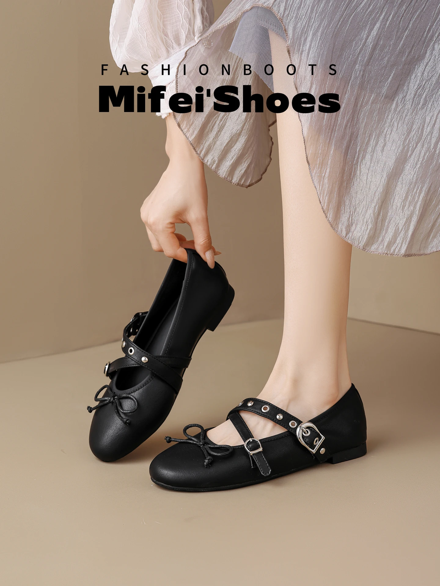 black-leather-ballet-mary-jane-flats-women's-round-toe-cross-buckle-knot-flat-bottom-shoes-large-size-casual-shoes
