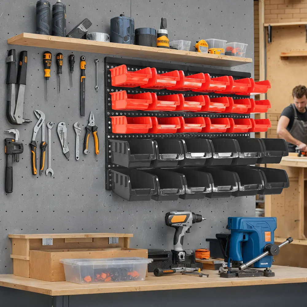 30-Piece Wall-Mounted Tool Storage Rack Set. Easy to Install, Perfect for Garages, Workshops, and Man Caves for Tool Storage.