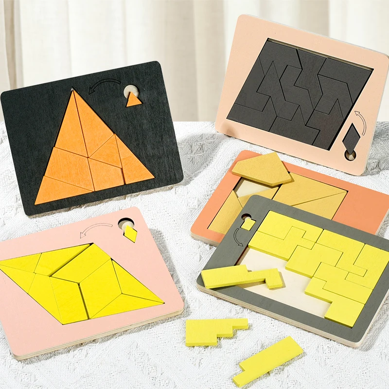 Wooden Geometric Puzzles Challenge Impossible Brain Burning Decompression IQ Mind Brain Teaser Jigsaw Puzzle for Adults Kids