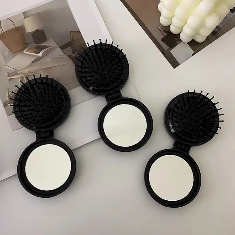 Head Massager Mirrors Anti-static Styling Accessories Portable Travel Black Mini Folding Hair Brushes Comb Special for Real Hair view 4