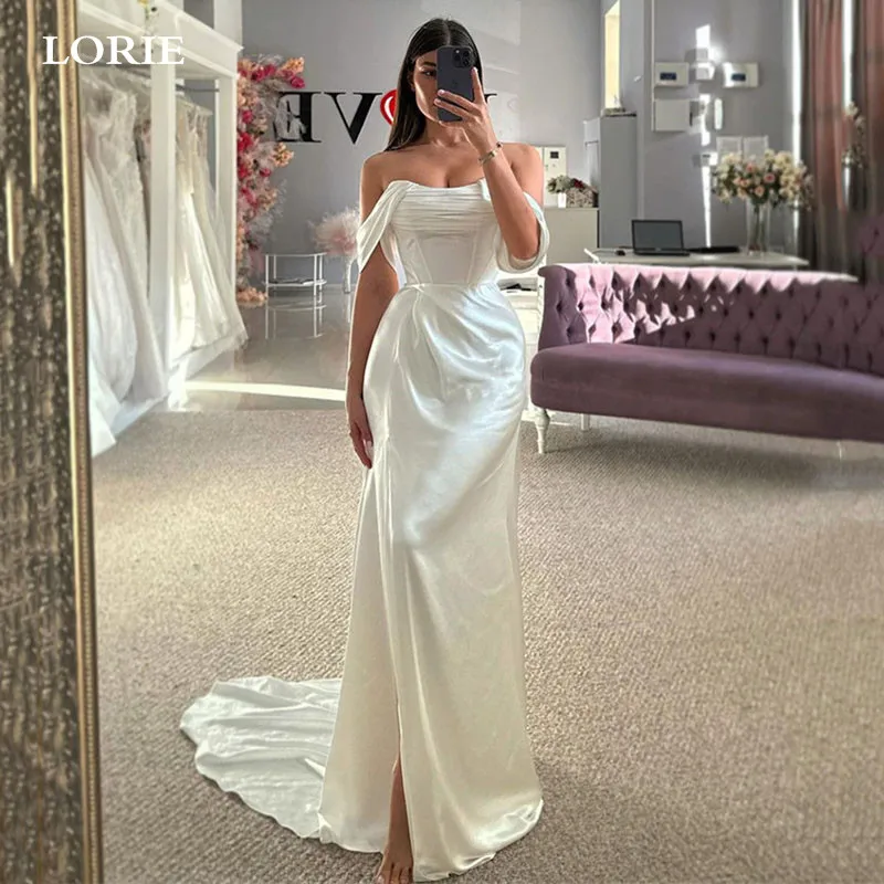

LORIE Mermaid Wedding Dresses Off The Shoulder Pleats Bridal Dress vestidos de novia Split Satin Party Gowns 2024