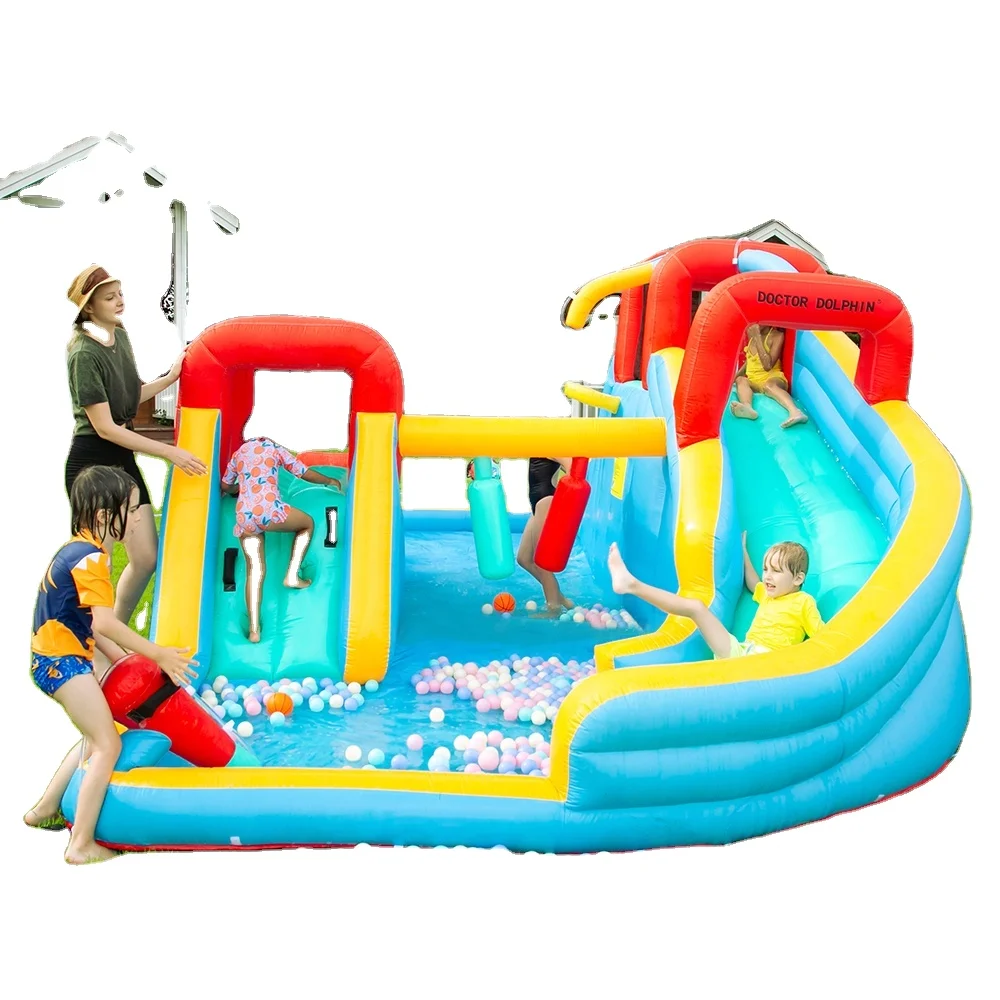 

Doctor Dolphin New Design Nylon Custom Bouncer Slide Kids Best Sale Design Wholesale Inflatable Backyard Water Slide with Pool