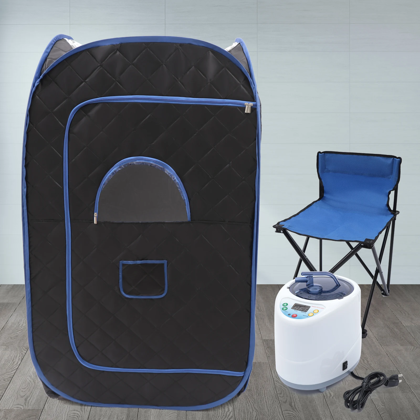 خيمة ساونا بخار منزلية محمولة قابلة للطي مع كرسي، مولد بخار 1000 وات، مؤقت 99 دقيقة، 9 تروس، للاسترخاء والتخلص من السموم (أسود) #3