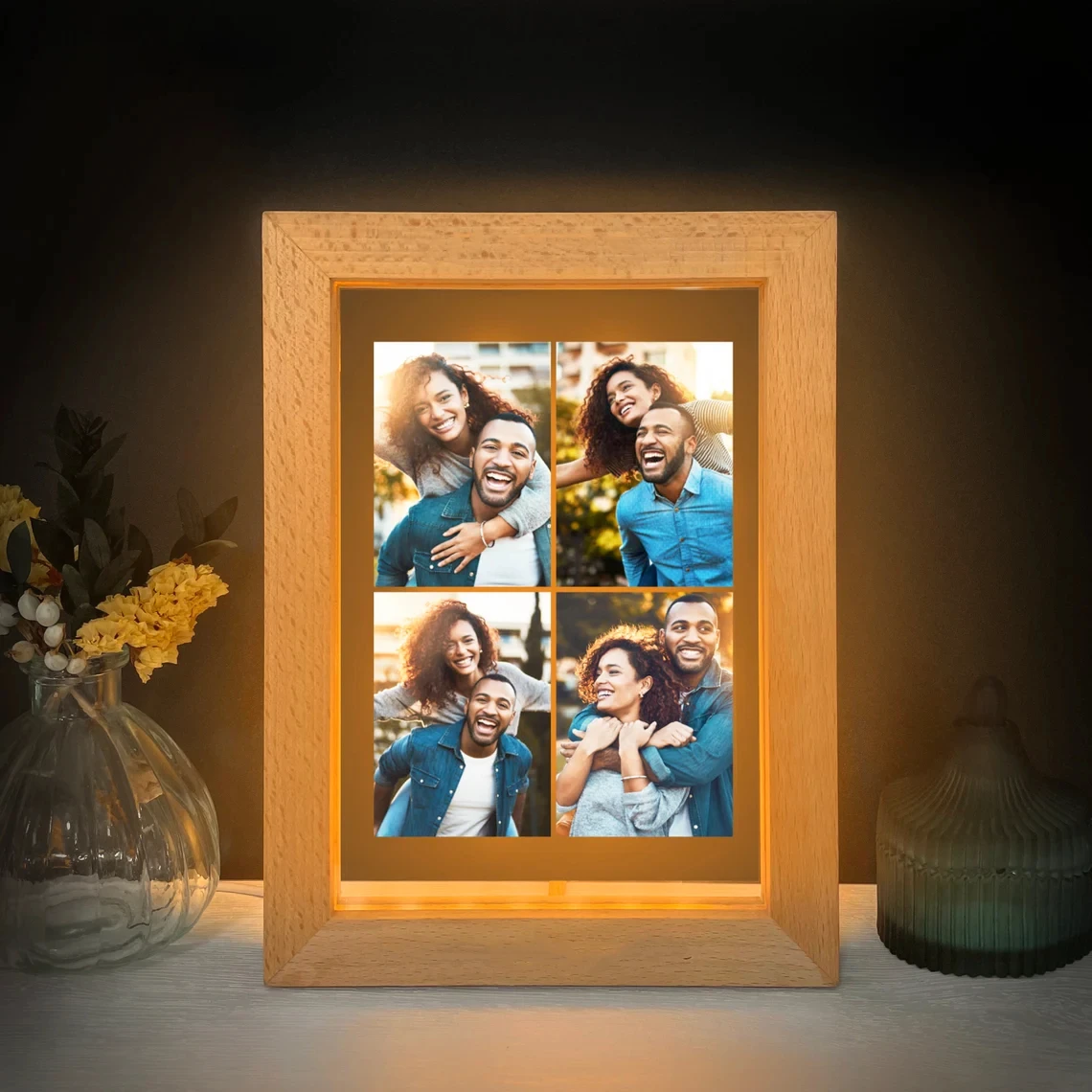 Imagem -04 - Photo Frame Night Light para a Mãe Presentes Personalizados para a Mãe Dad Wood Frame Lâmpada Led com Imagem Presente de Aniversário