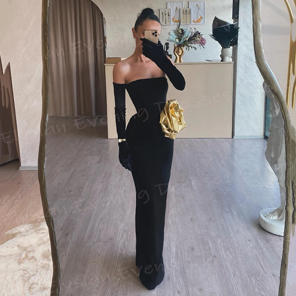 Charming Black Women's Mermaid Classic Evening Dresses Elegant Strapless Prom Gowns Modern Sleeveless Formal Party فساتين سهرة