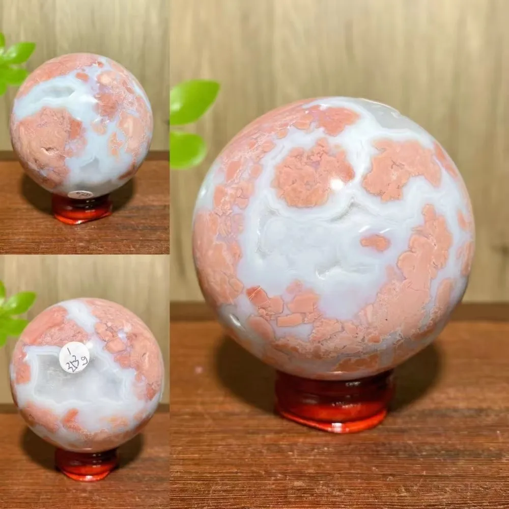 1pcNatural HighQuality Pink Agate Geode Sphere Quartz Healing Crystal Energy Reiki Meditation Home Decoration Lucky Gift + Stand