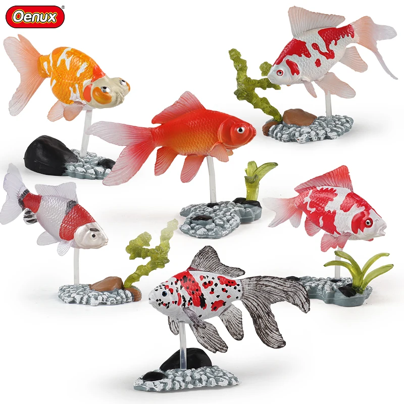 Oenux Ocean Animals Simulation Sea Life Salmon Shark Fish Model Action Figures DIY Miniature Decoration Early Education Kids Toy