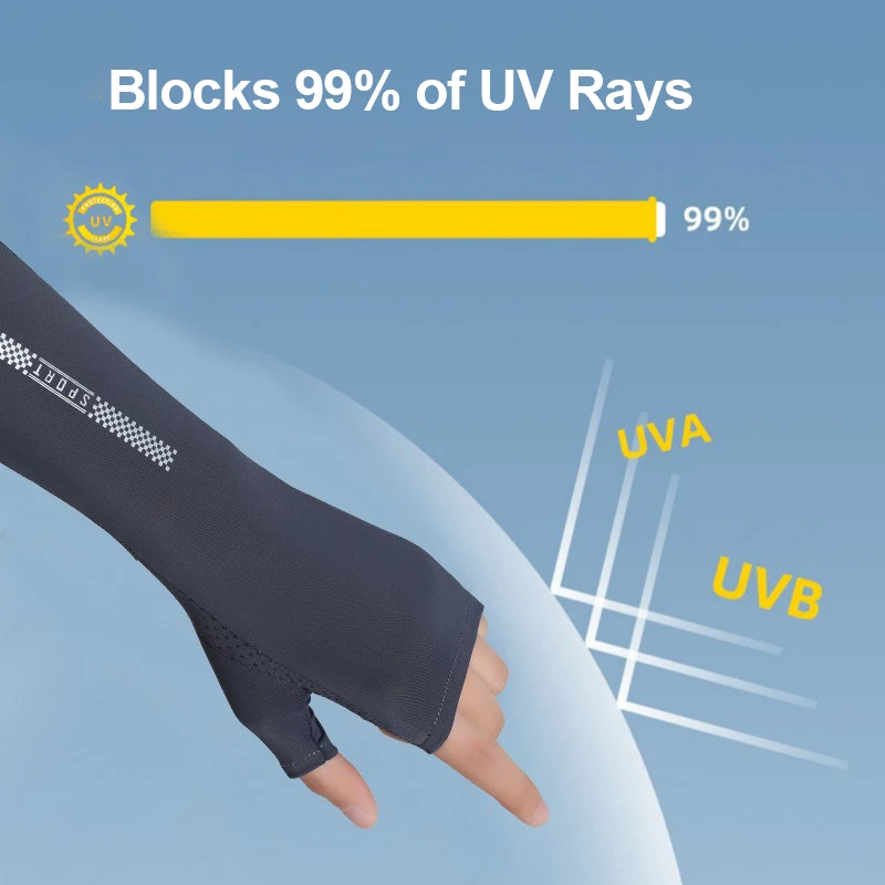 Fingerless UV Protection Arm Sleeves Driving Cycling Women Summer Mesh Breathable Arm Cover Travel Ice Silk Cooling Sun Sleeves view 3