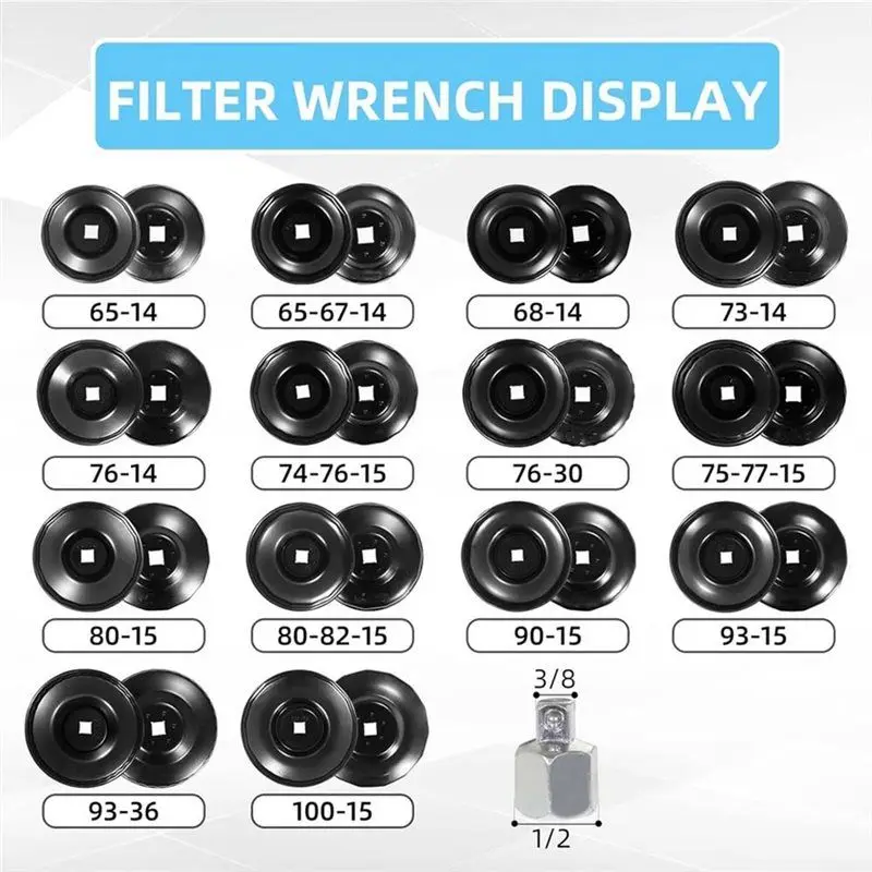 AEE2-16Pcs Oil Filter Wrench Set - Comprehensive Cup & Socket Removal Tool Kit For Efficient Car Maintenance