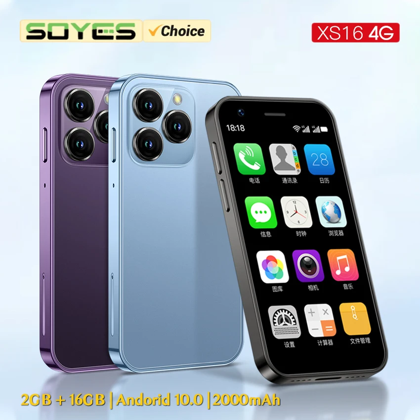 SOYES XS16 Mini Смартфон с 3-дюймовым дисплеем, ОЗУ 2 Гб, ПЗУ 16 Гб, Android 10,0, 5 МП, 2-мя слотами для SIM-карт