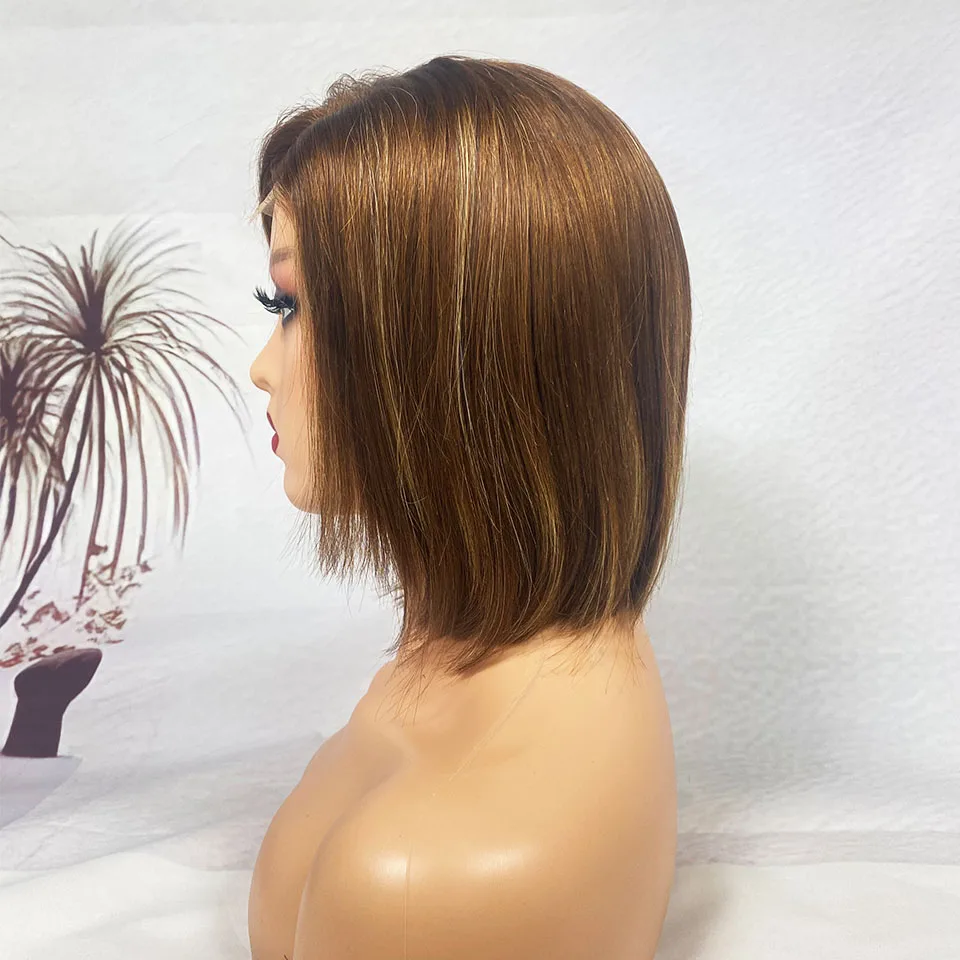 4/27 Highlight 4x4 Body Wave Glueless Closure Human Hair Wig Short Bob Blonde Human Hair Wigs Short Bob Human Hair Wigs Bob Wig