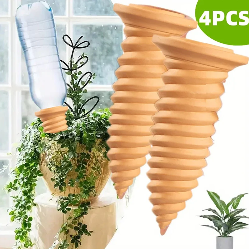 4PCS Plant Self-Watering Terracotta Stakes Terracottaplant Watering Device Clay Cone Auto-Water Irrigation System For Garden