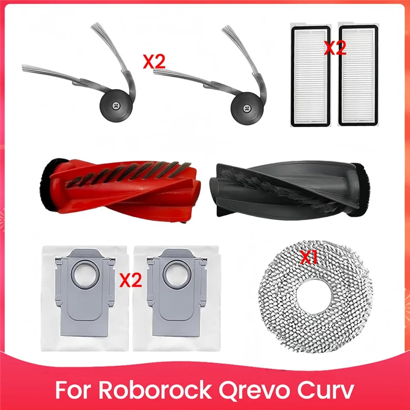 【A26P】For ROBOROCK Qrevo Curv Robot Vacuum Cleaner Accessories Kit Main Side Brush HEPA Filters Mop Pads Dust Bags