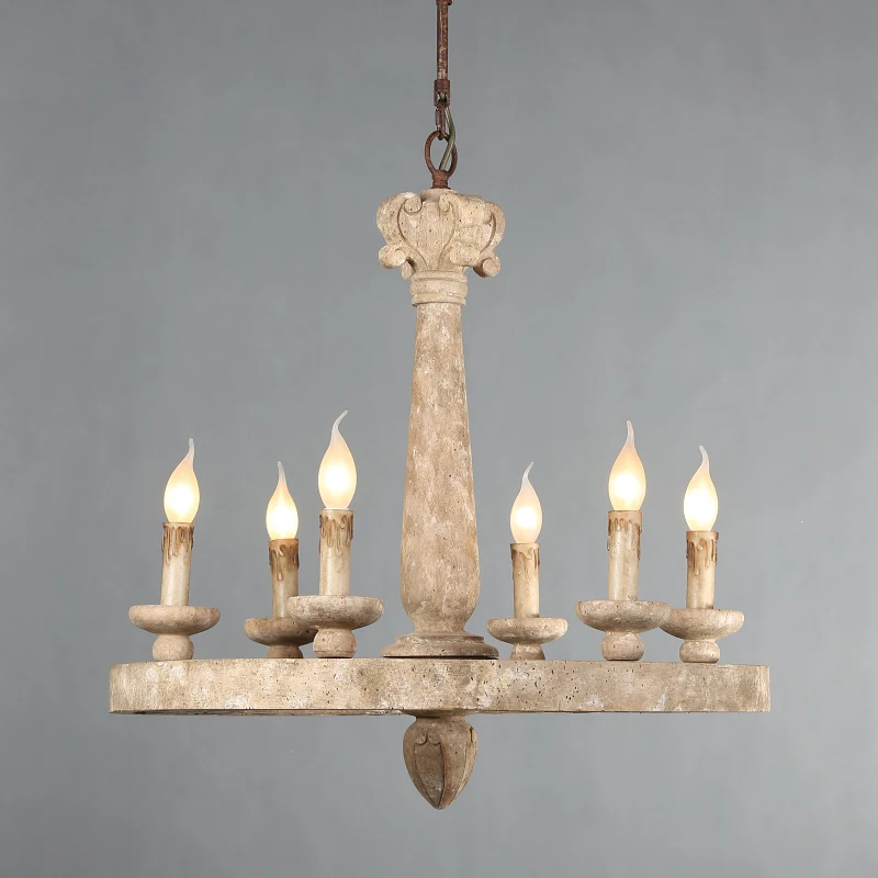 American Country Solid Wooden Chandelier Retro Lamp French Staircase Living Room Lamp Duplex Building Hotel Lobby Chandelier