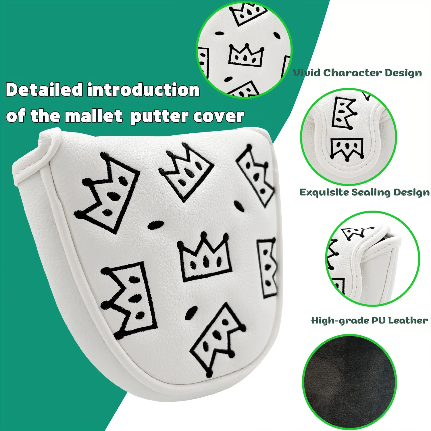 1pc Cheese Crown Design Golf Putter Cover, Mallet Semi-Circular Head Cover, Waterproof PU Material with Premium Embroidery  image 4