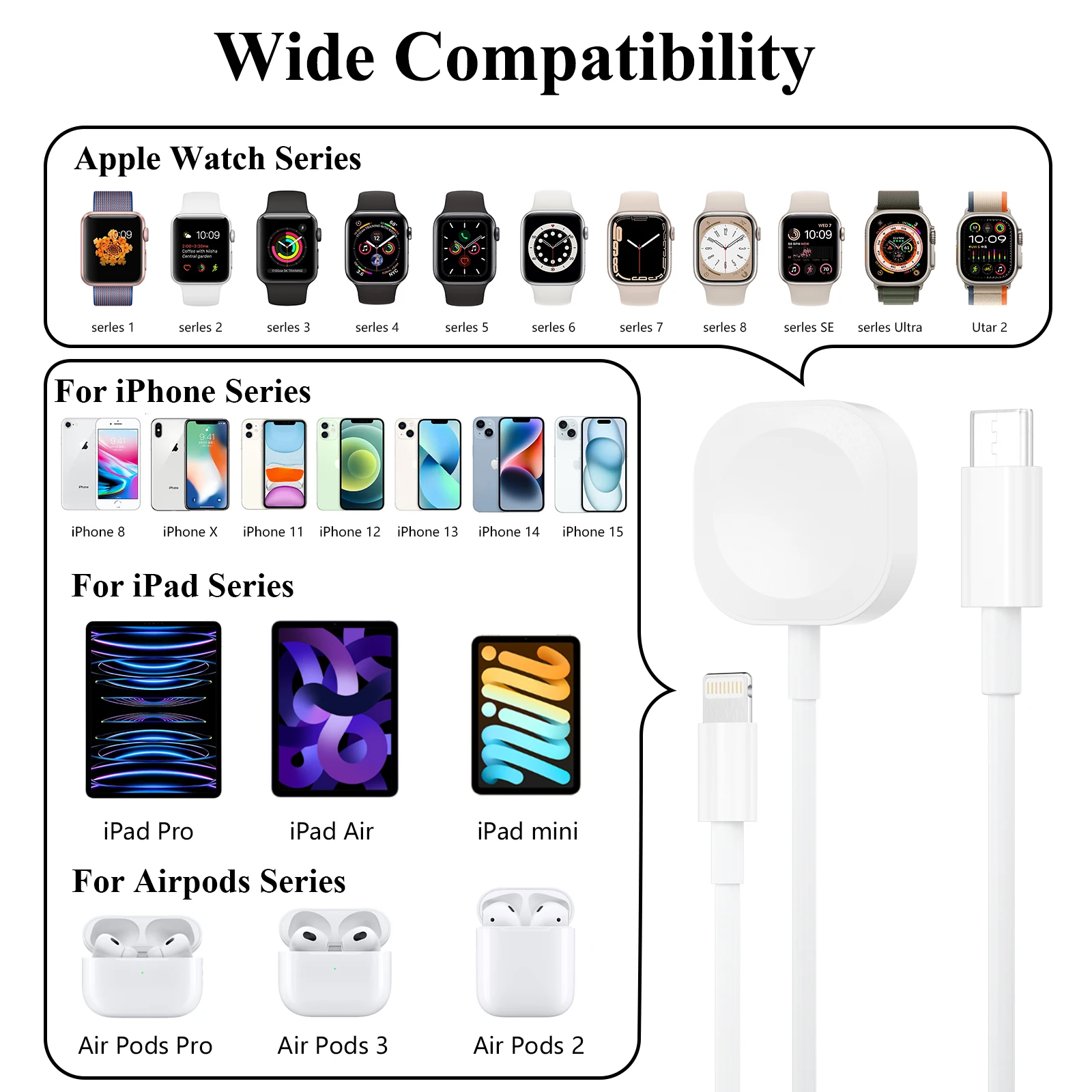 Charger Cable For Apple Watch Ultra 9 8 7 6 5 4 3 2 1 se Charging For iPhone 15 14 13 12 11 8 X Charger Type C USB Plug