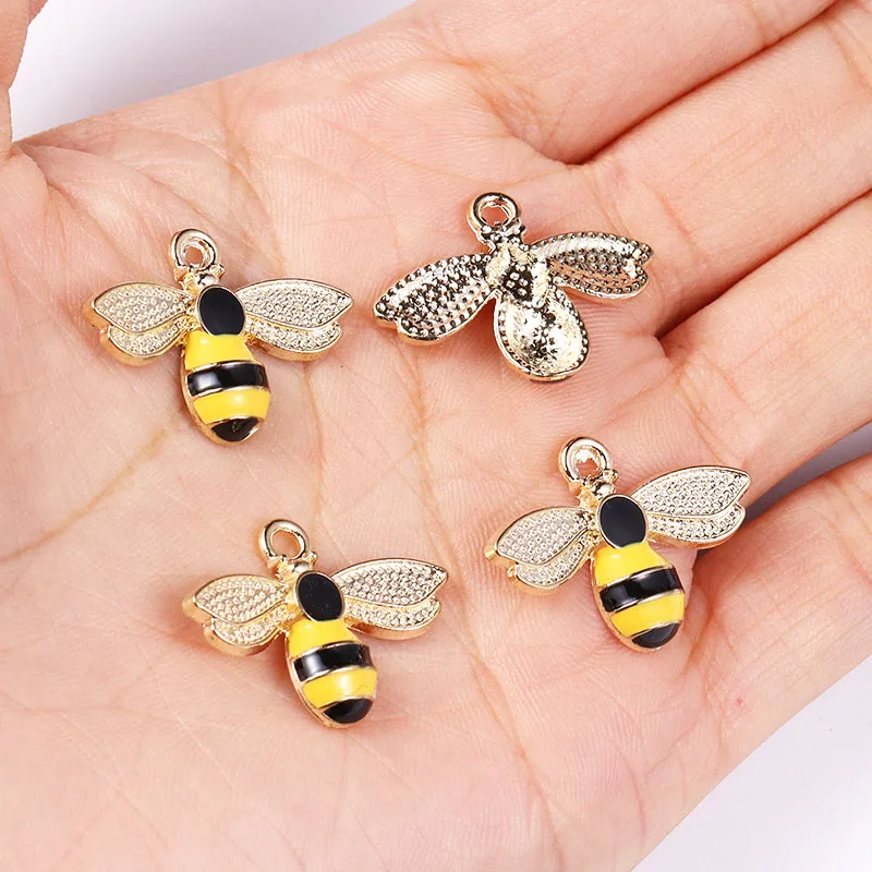 10Pcs 22*17mm Gold Colour Alloy Enamel Bee Pendant Oil Dripping Animal Charms for Jewelry Making DIY Necklace Earrings Accessory