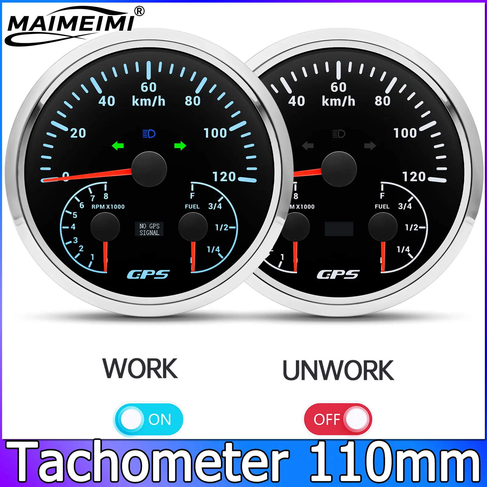 110mm Tachometer 3 in 1 GPS Speedometer 120kmh 200km/h 120MPH 200MPH Speed Gauge 8000 RPM Meter Fuel Level Gauge for Car Yacht