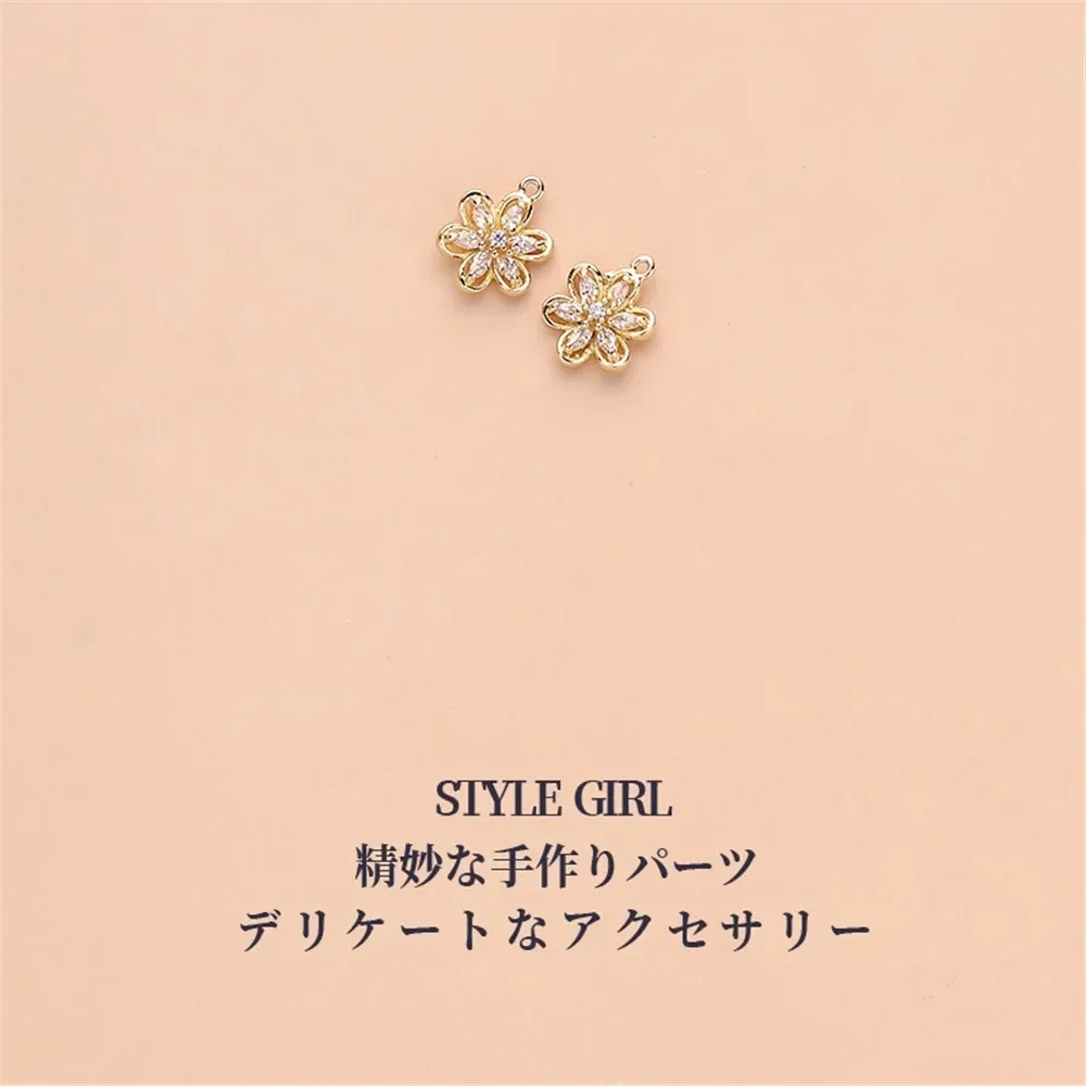 

14-каратное золото, инкрустированный цирконием, кулон в виде снежинки с цветком сливы, браслет ручной работы, ожерелье, ювелирный материал, аксессуары L381