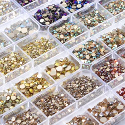 1440Pcs Mix Size SS6-SS20 Box-Packed Glass Gold Flatback Rhinestone 6-Grid Sparkling Crystal Stone Water Diamond Nail Decoration