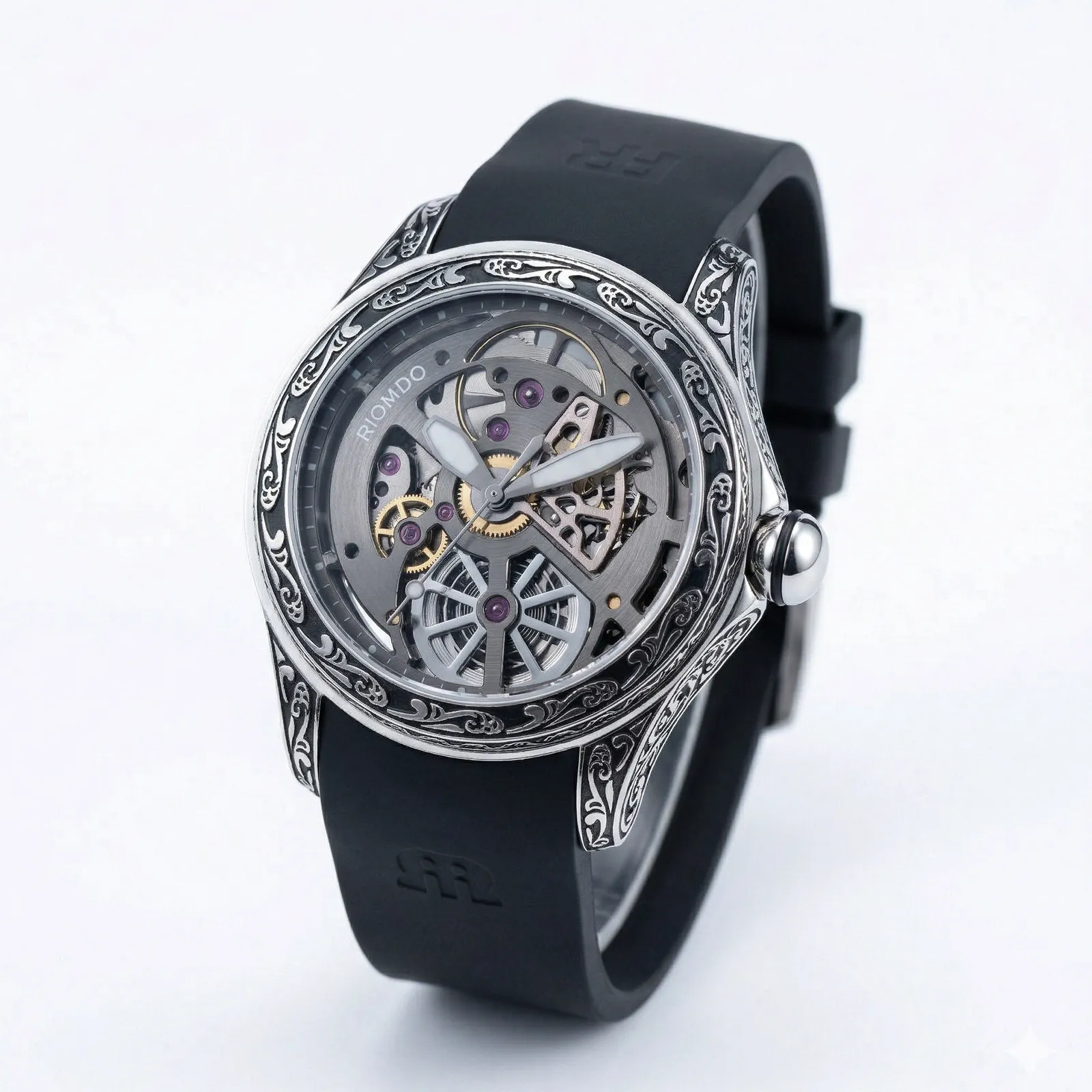 

OBLVLO Men Automatic Watch Fashion 46mm Mechanical Wristwatch 50m Waterproof Bubble Mirror Skeleton Dial Luminous G3265Z Mov