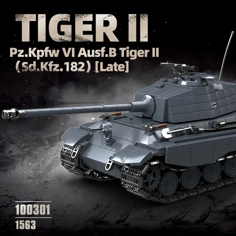 

Тяжелый танк King Tiger Sd.Kfz. 182 строительных блоков в стиле Второй мировой войны, модель бронированной машины на гусеничном ходу «Черный тигр», игрушка для мальчиков, модель 100301