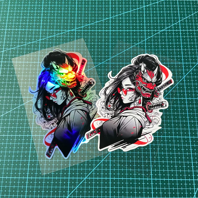 1Pc JDM Prajna Oni Mask Sticker, Kabuki Demon Design, Waterproof UV-Resistant Vinyl Decal for Motorcycle, Scooter, Car Window