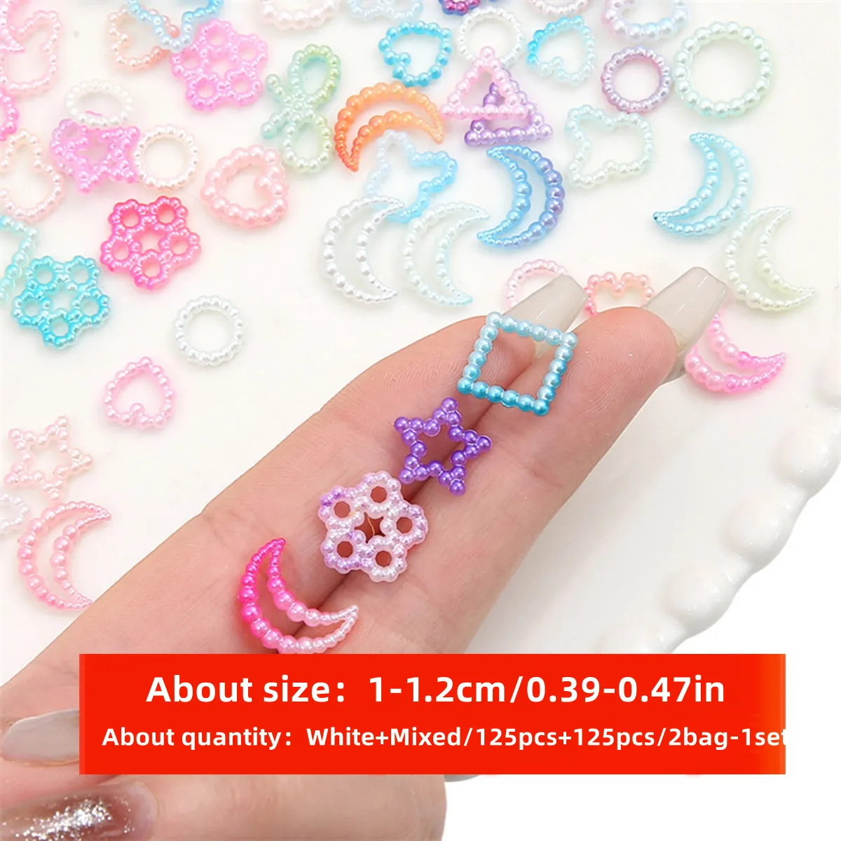 250pcs/2bag-1set 10-12mm White+Mixed Acrylic gradient pearl patch handmade DIY accessories bracelet phone chain decoration