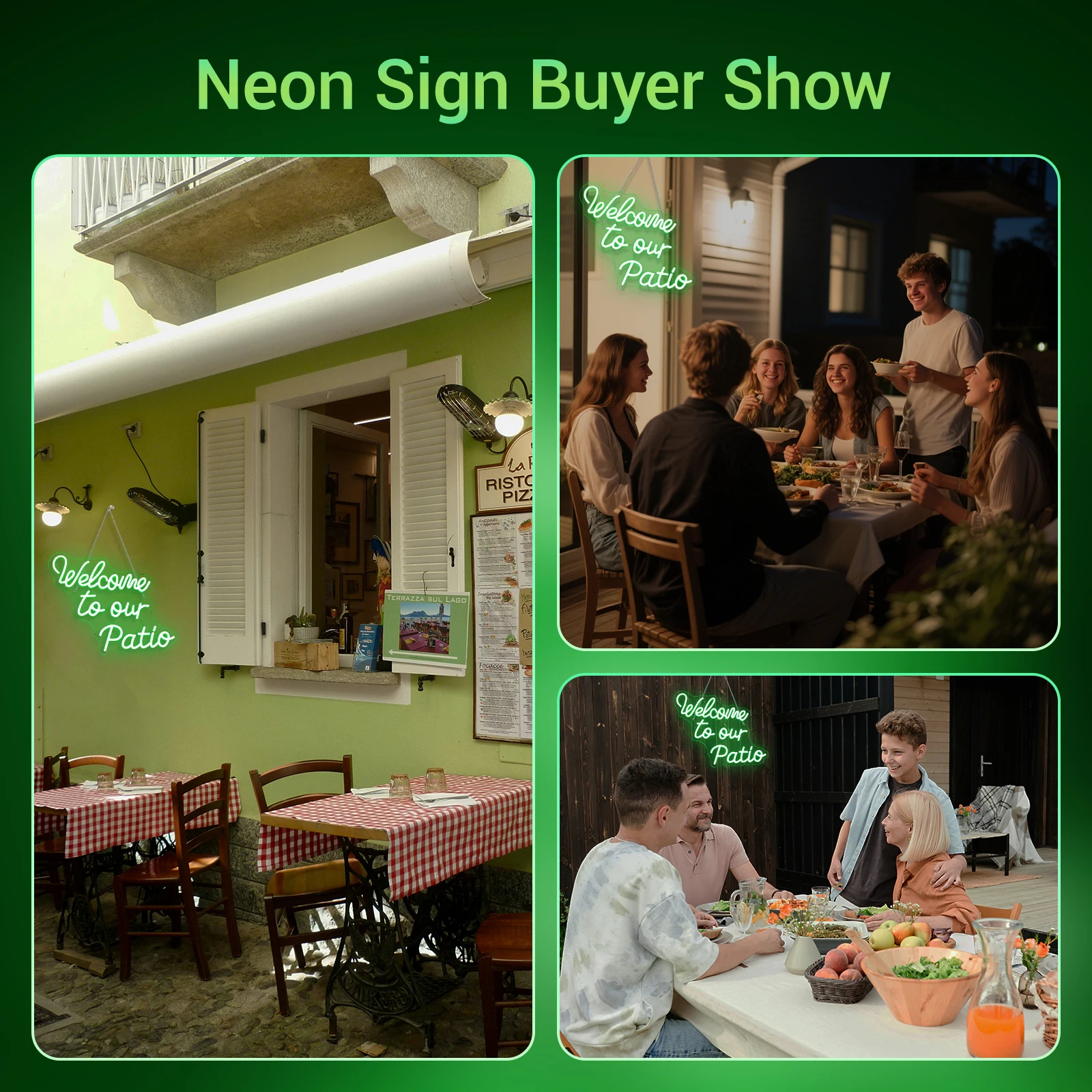 Welcome To Our Patio Neon Sign For Wall Decor Green Letter 5/12V USB With Dimmable Switch For Bedroom Wedding Party Home Decor