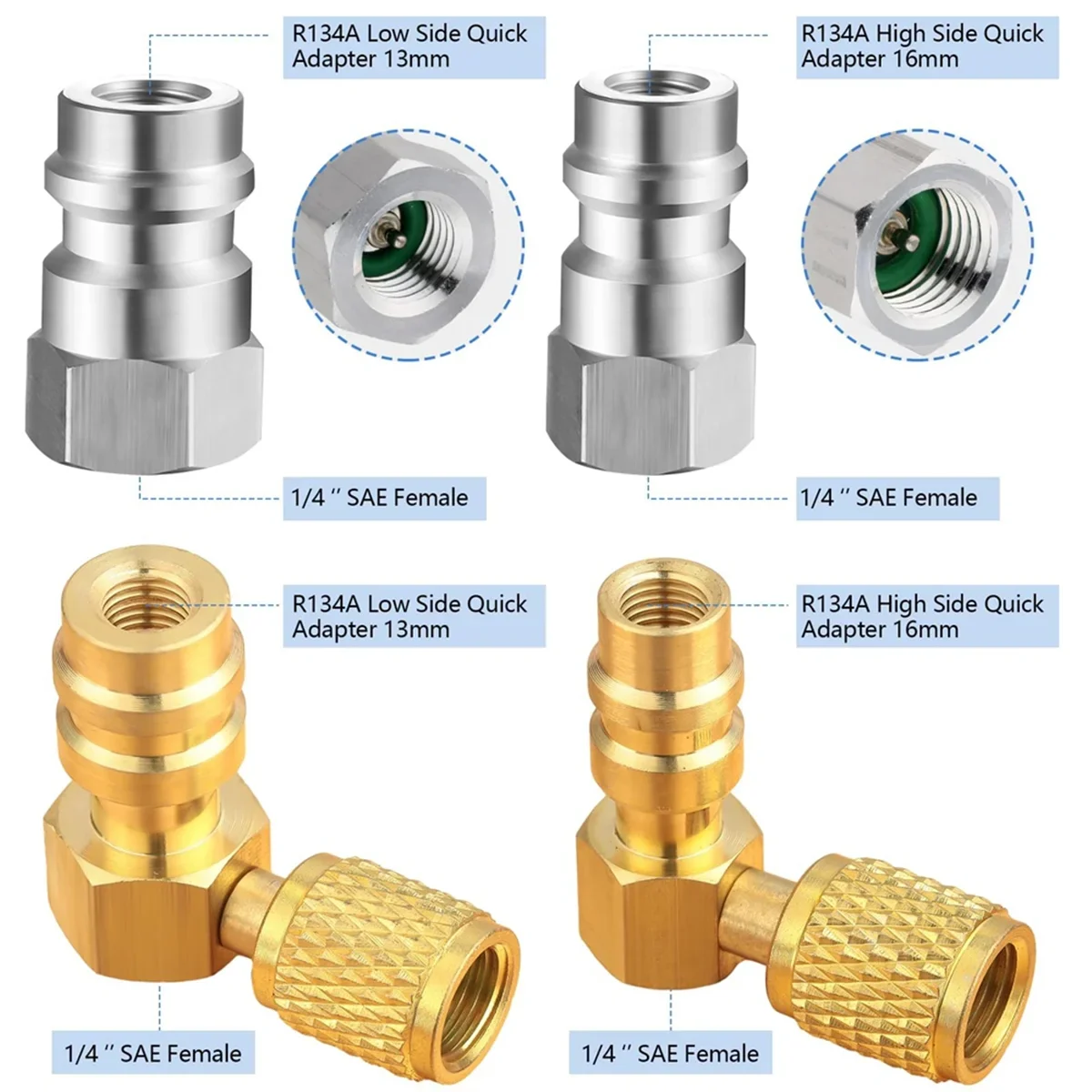 Kit adaptador de conversión montaje de CA R12 a R134A, válvula acoplamiento rápido A/C 90 °   Adaptador reequipamiento