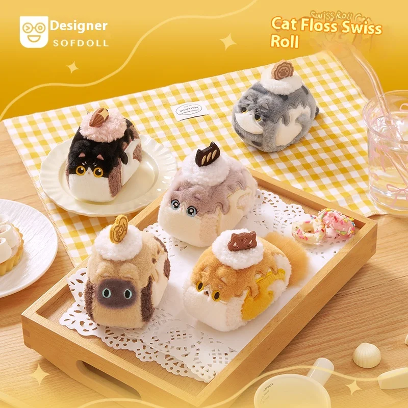 Portachiavi originale in peluche con gatto svizzero Sofdoll, simpatico ciondolo pasticceria con gattino per borsa zaino, regalo per coppie Kawaii