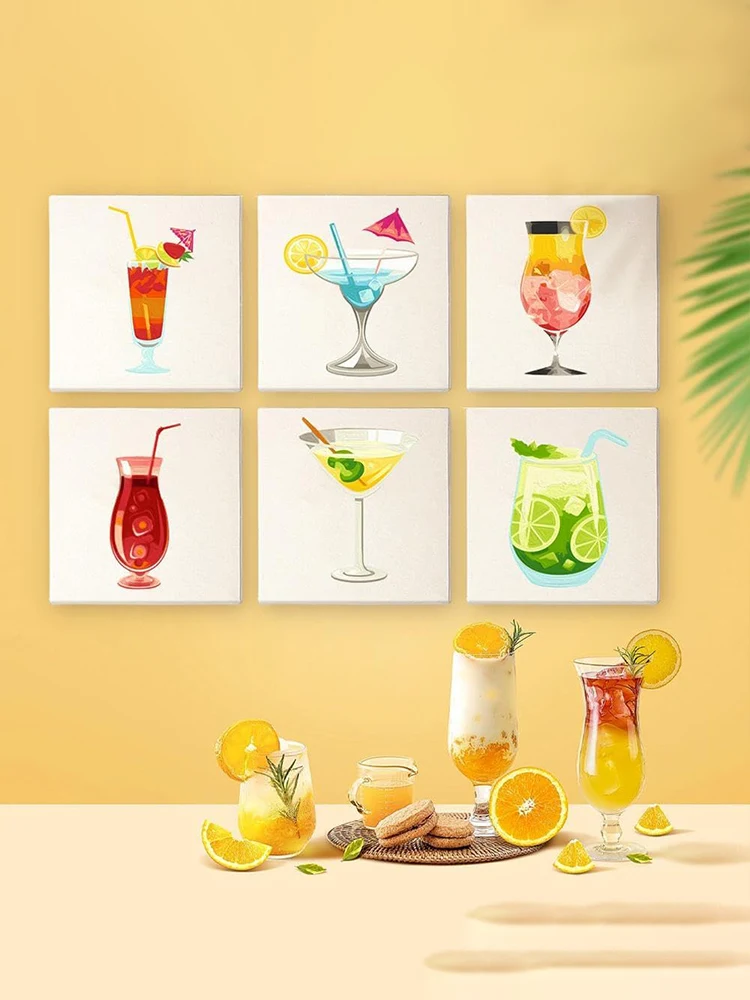 6パック カラーバイナンバー ペイントキット 筆とアクリル絵の具付き DIY アクリル油絵 カラーバイナンバーキット 初心者向け