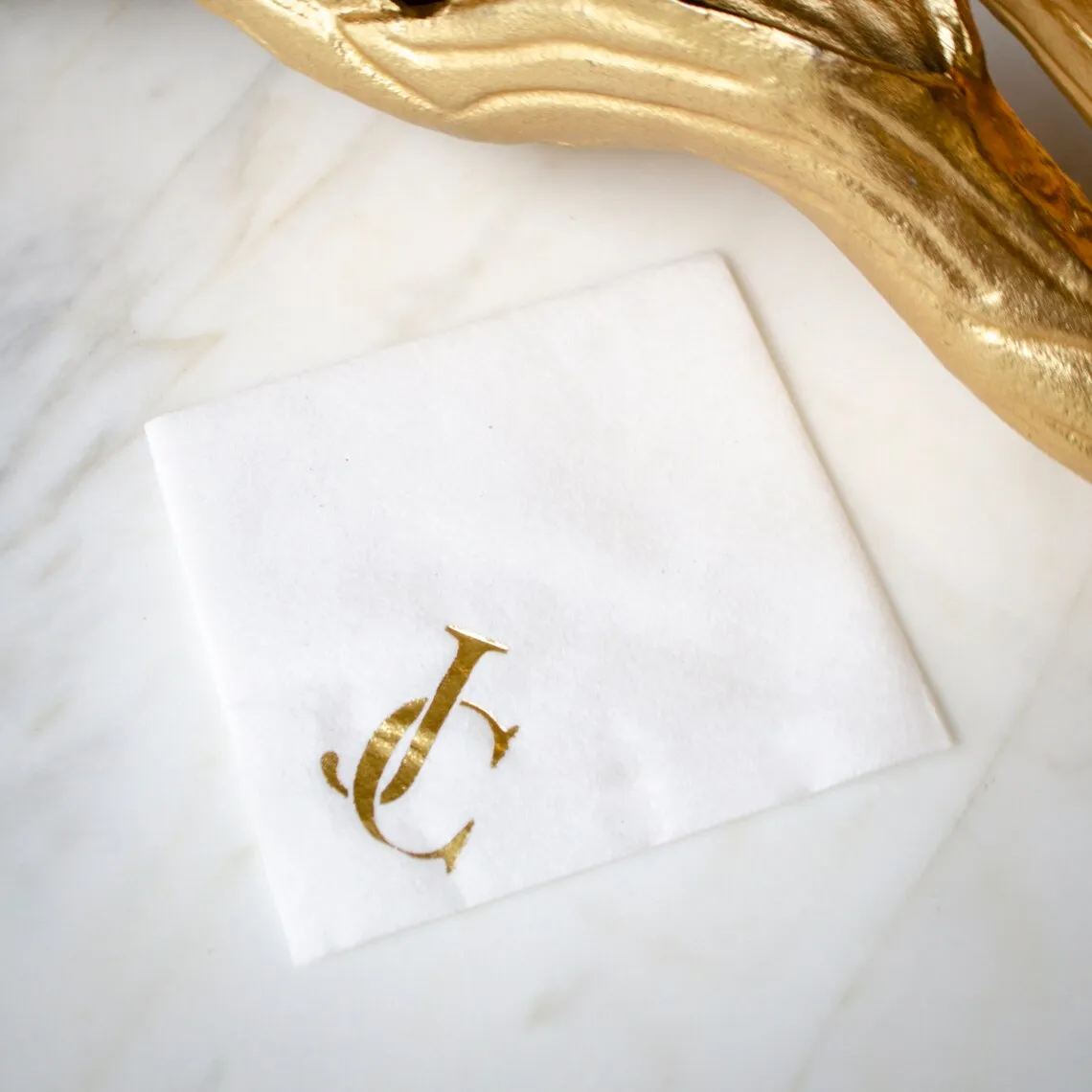 Wedding Monogram Linen-Like Napkins, Gold Foil Printed Cocktail Napkins, Personalized White Linun Napkin, Beverage Napkin, Weddi