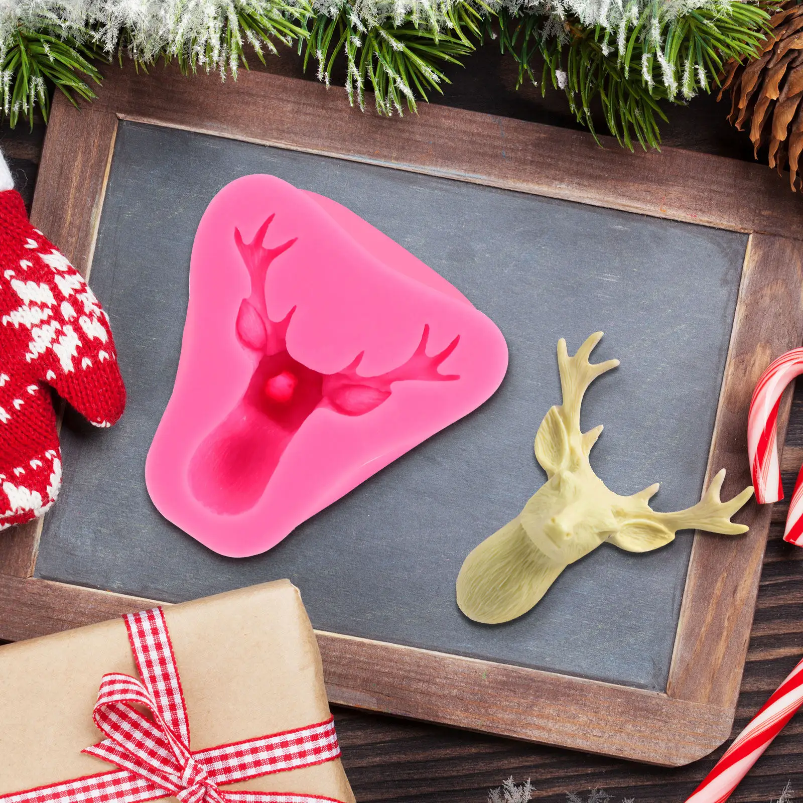 Silicone Deer Head Mold Premium Flexible Baking Tool for Fondant Cakes Chocolate Candy Jelly Ice Cubes Crafts Oven Dishwasher