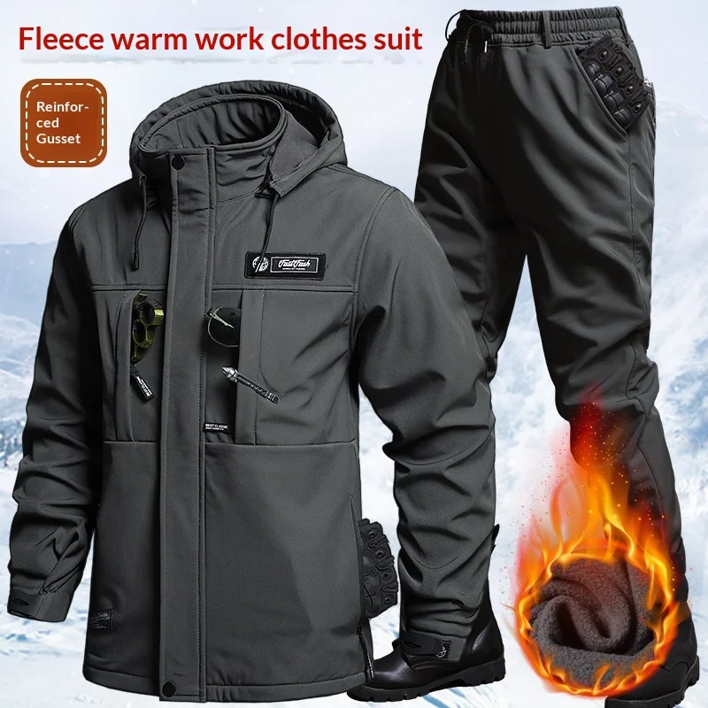 Wear-resistant Jacket Autumn and Winter Velvet Warm Soft Shell Tactical Outdoor Overalls Waterproof Takeaway Set