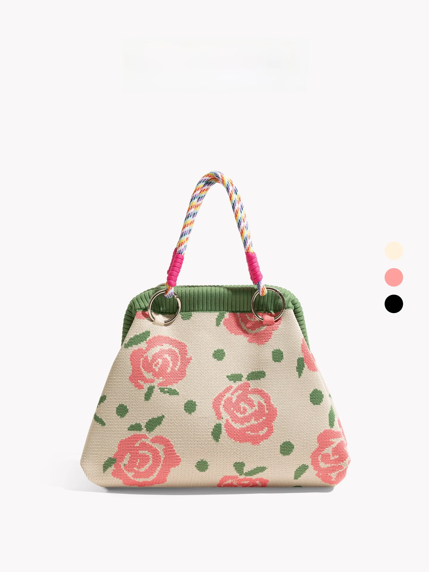 

Orange Girl Summer Knitted Handbag Rose Pattern Coin Purse Shopping Handbag Soft Fabric Bucket Bag Cute Style Casual Use