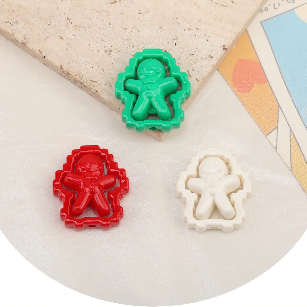 

Clearance 100Sets 27*30MM Acrylic Bead/Paint Effect/Gingerbread Man Shape/Hand Made/Jewelry Findings & Components/DIY Beads