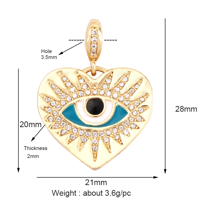 Luxury Colourful Love Heart Focal Charm Pendant,Full Cubic Zirconia Real 18K Gold Plated Jewelry Necklace Accessories Supply S53