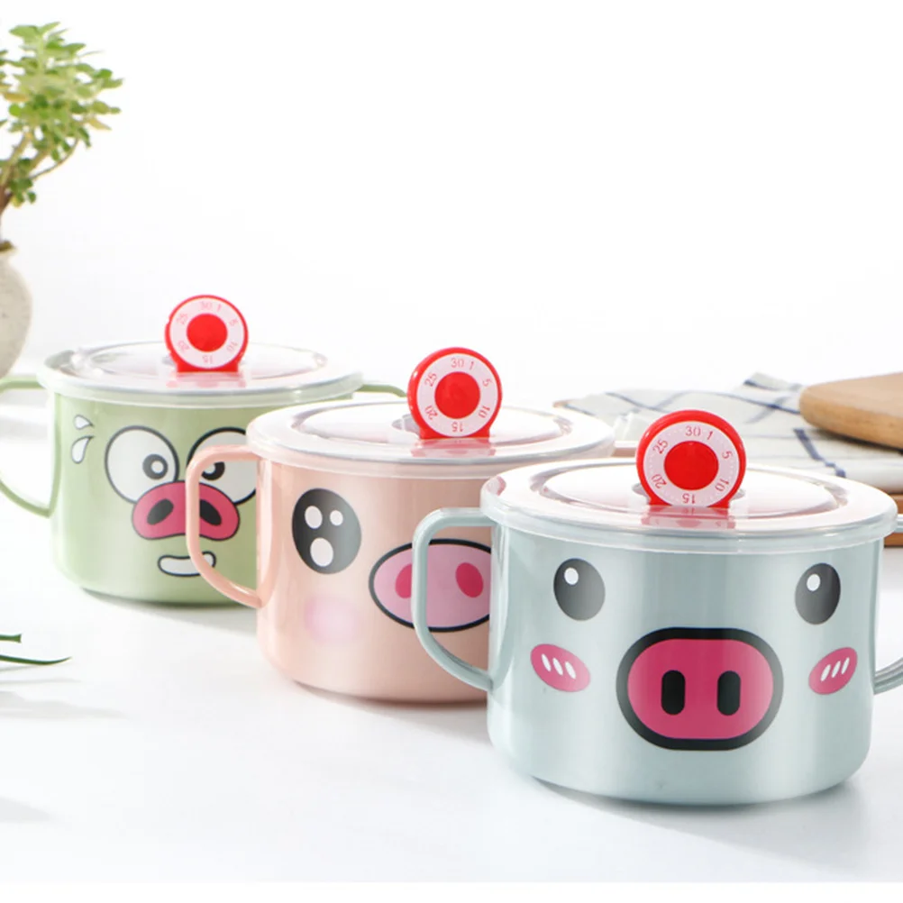 

Pink Stainless Steel Baby Feeding Bowl Shatter-Resistant Heat Insulation Sealed Rice Bowl Double Handle