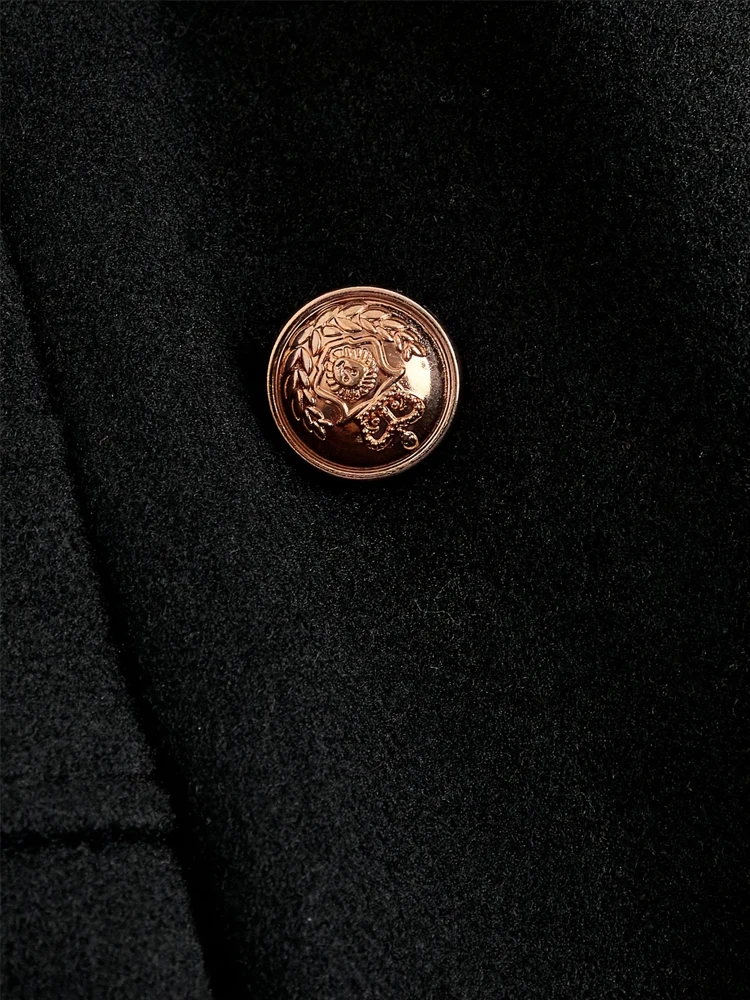 حجم كبير معطف الصوف الصلبة الأنيق ملابس خارجية الخريف الشتاء لونين الذهب الدافئ مزدوجة الصدر الملابس النسائية ضئيلة ألف خط تنحنح