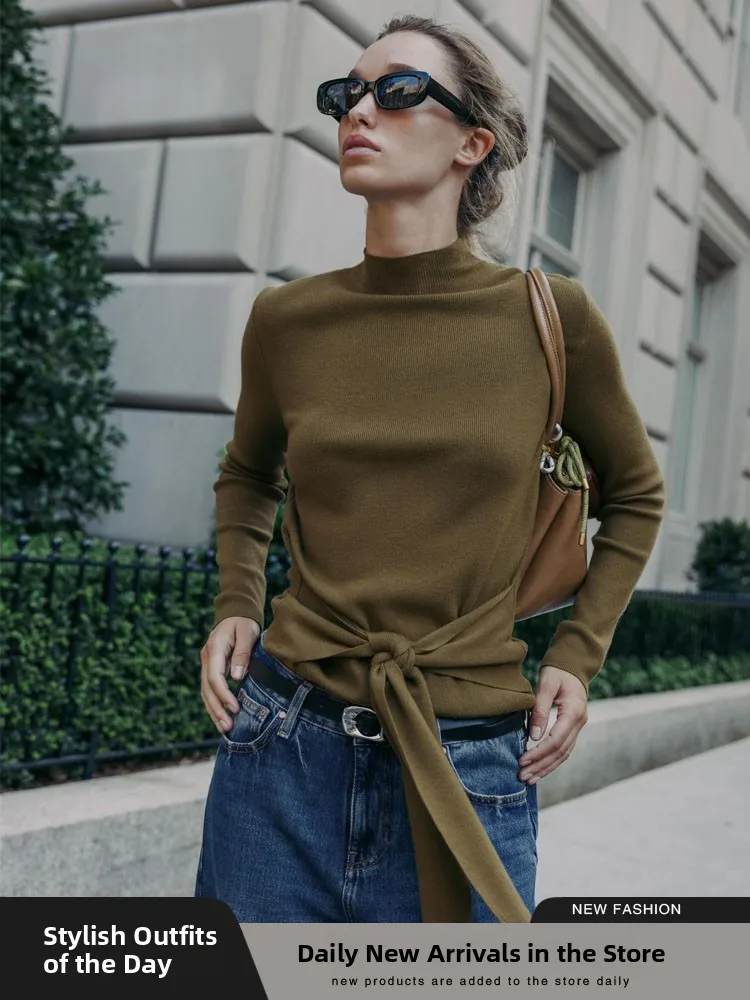 

Новое осеннее поступление, женский облегающий цветной трикотаж, длинный воротник-стойка, повседневный однотонный дизайн для подростков