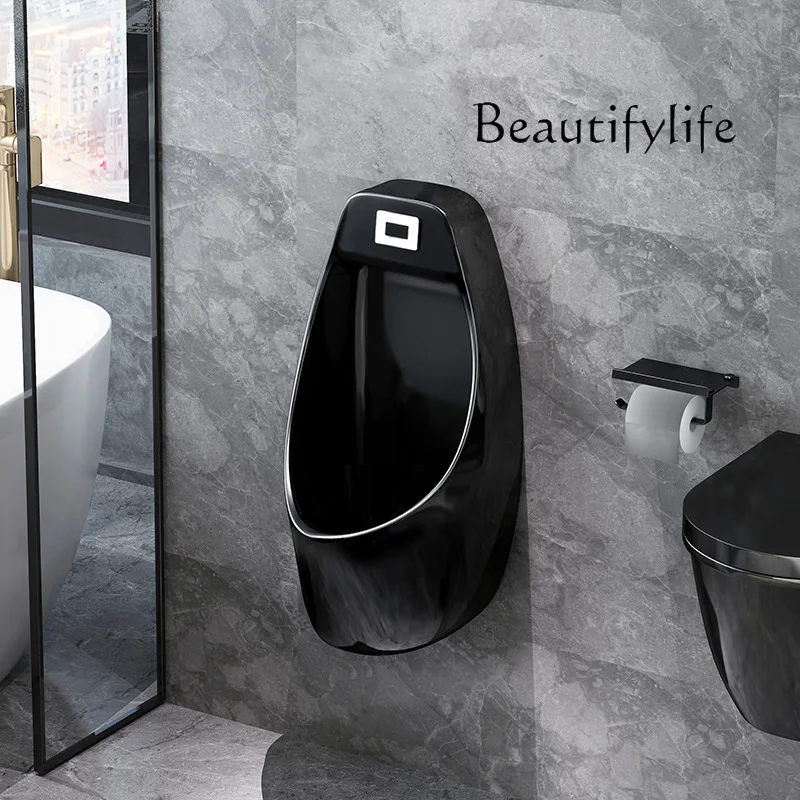 Automatic induction black ceramic urinal floor-to-ceiling wall-mounted household men's urinal urine