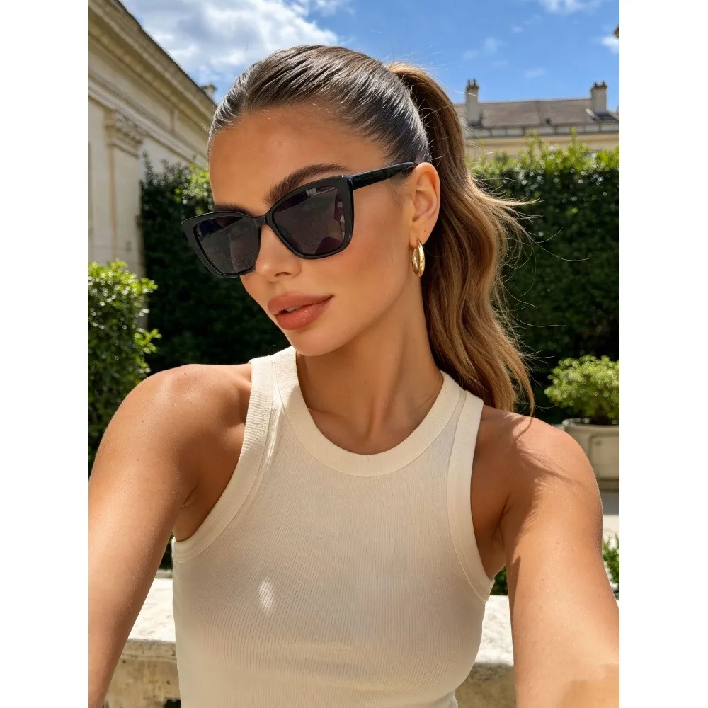 5-Piece Set of Cat's Eye Frame Sunglasses, Unisex Large Frame Fashion Glasses, Assorted Black Turtle, White Transparent Frame, Colored Lenses, Men's Gifts, Fashionable Decorative Glasses, Women's Party Daily Matching, Random Colors.
