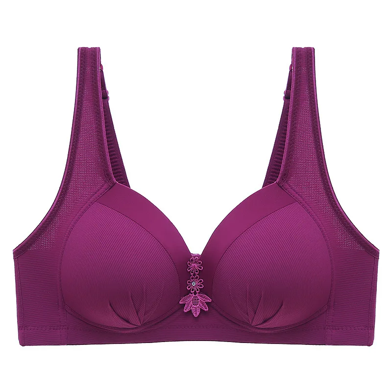 Sutiã feminino sem anel de aço, copo fino de molde, quatro fileiras de botões, top leve e confortável, ajuste ajustável, lingerie lustrosa