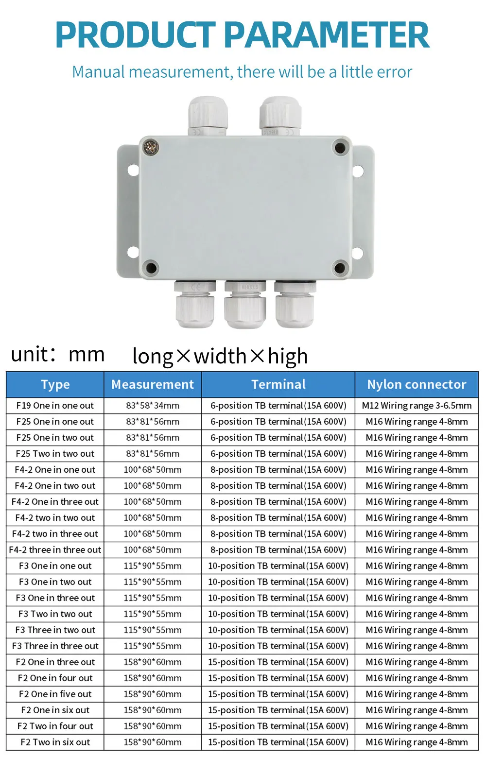 Terminal box plastic household monitoring power supply terminal outdoor waterproof threading cable distribution line sealed box