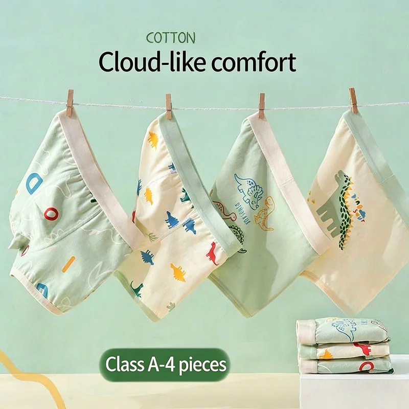 Children Underwear Cotton Flat Cornered Boxers Cartoon Dinosaur Print Soft Sweat Absorbing Washable Underpants For Boy 1-10Years
